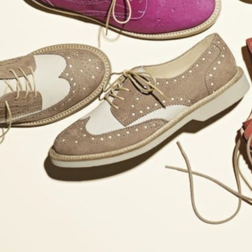 Halogen Lindy Suede Wingtip Oxford Saddle Shoe in Tan